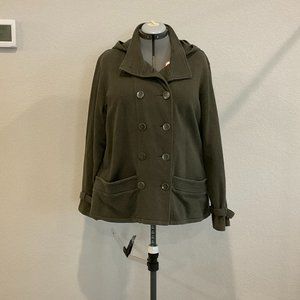 Coldwater Creek green lightweight cotton pea coat in size 1X